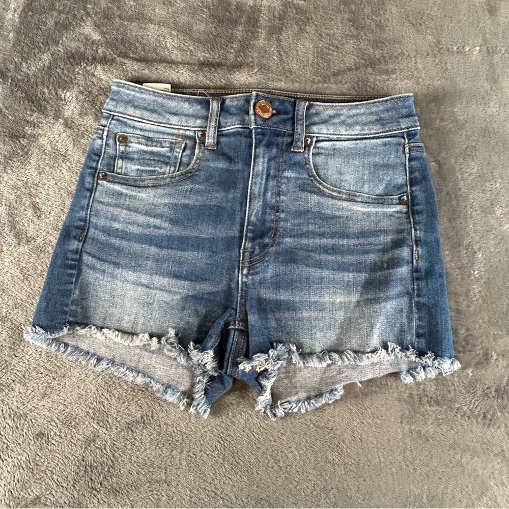 American Eagle High Rise Shortie Jean‎ Shorts Womens 2 Mini Dark Wash Blue Denim